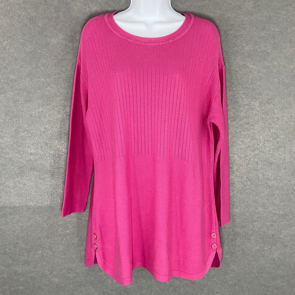 Talbots Tunic Top Knit Button Detail Long Sleeve‎ Pink Sweater Plus Petite Large